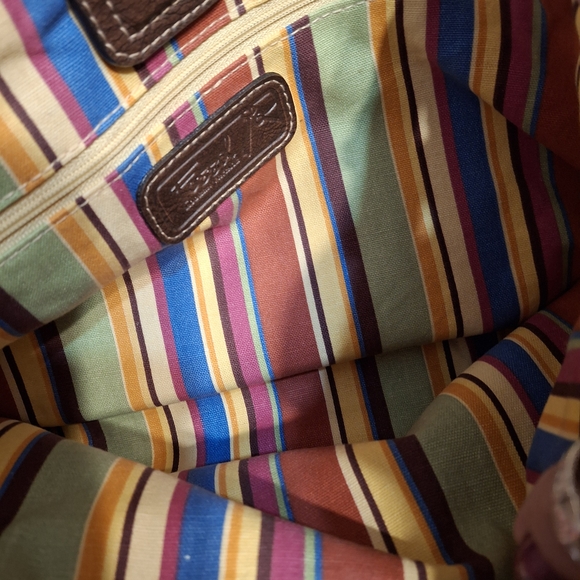 Fossil Key Per Tan Rattan and Brown Leather Woven Tote Bag 13x9 - Picture 13 of 16